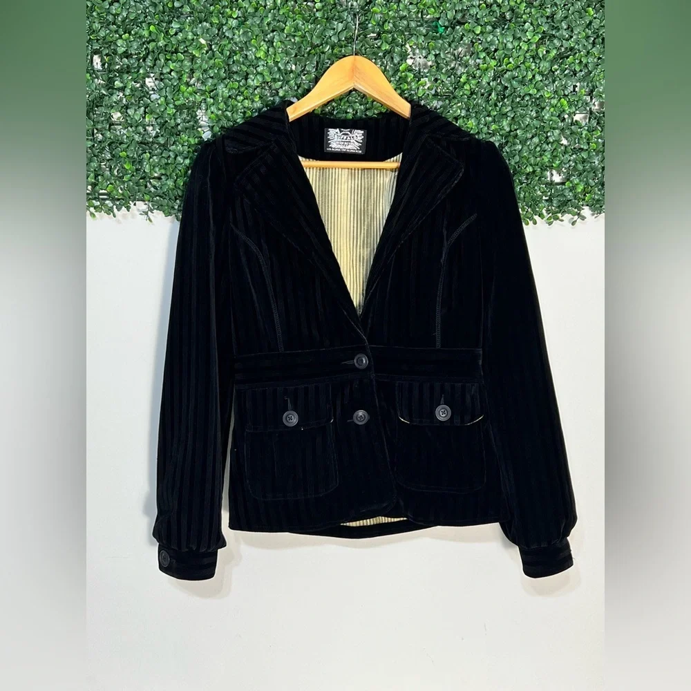 Buffalo by David Bitton Wilhelmina Velvet Stretch Black Blazer Jacket Medium